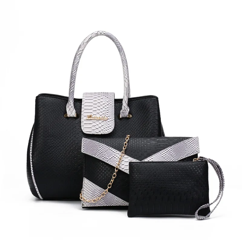 2016 Women Big Totes font b Handbag b font Snake 3 Pieces Composite Bag Chain Ladies