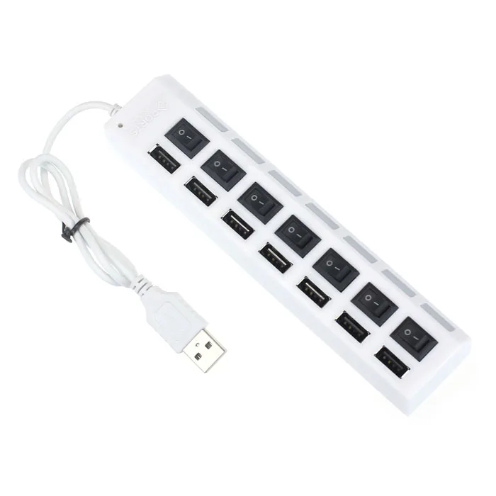Дизайн с 7 портами светодиодный USB 2,0 адаптер концентратор выключатель питания Включение/выключение расширение подключения компьютера для ПК ноутбук#5 - Цвет: Белый