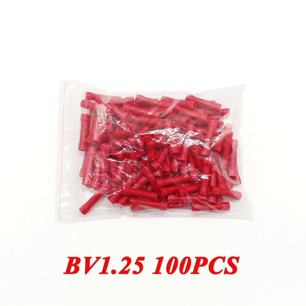 100 шт. BV2 BV2.5 полная изоляция провода разъем, кабель провода соединения терминалы, Столярный обжим полностью Электрический изоляции BV 2 2,5 - Цвет: Red 100PCS