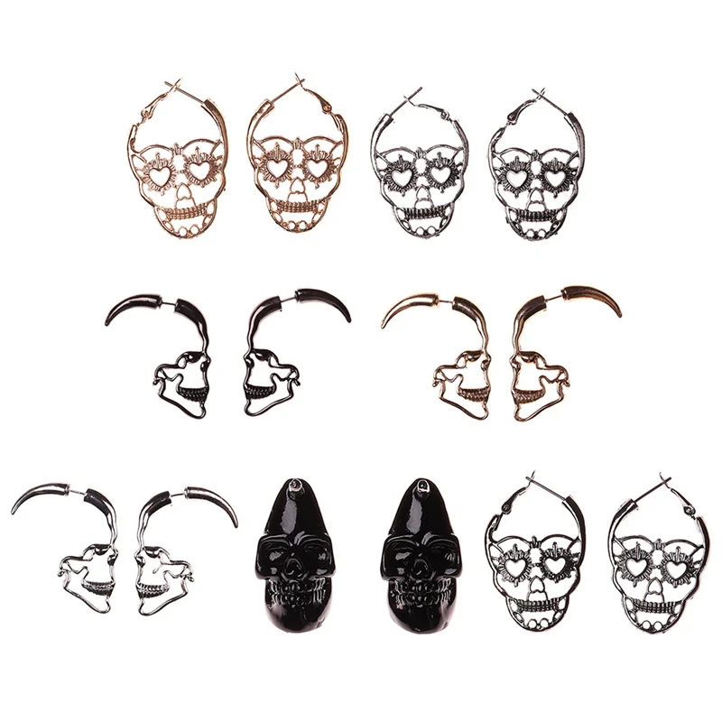 

Vintage Antique Silver Color Love Heart Eyes Skull Hoop Earrings for Women Punk Party Skeleton Jewelry mujer moda