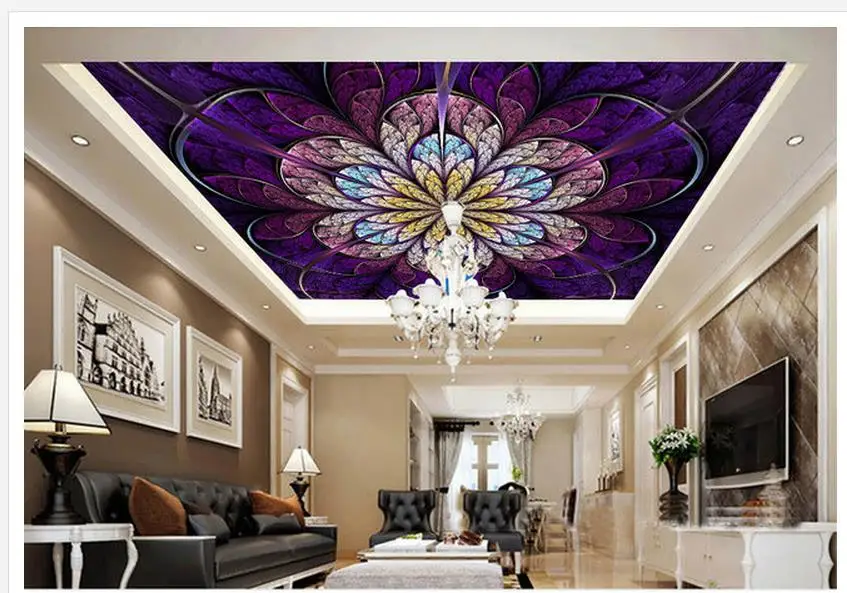 Colorful Flower Ceiling Frescoes 3d Ceiling Murals Wallpaper Home