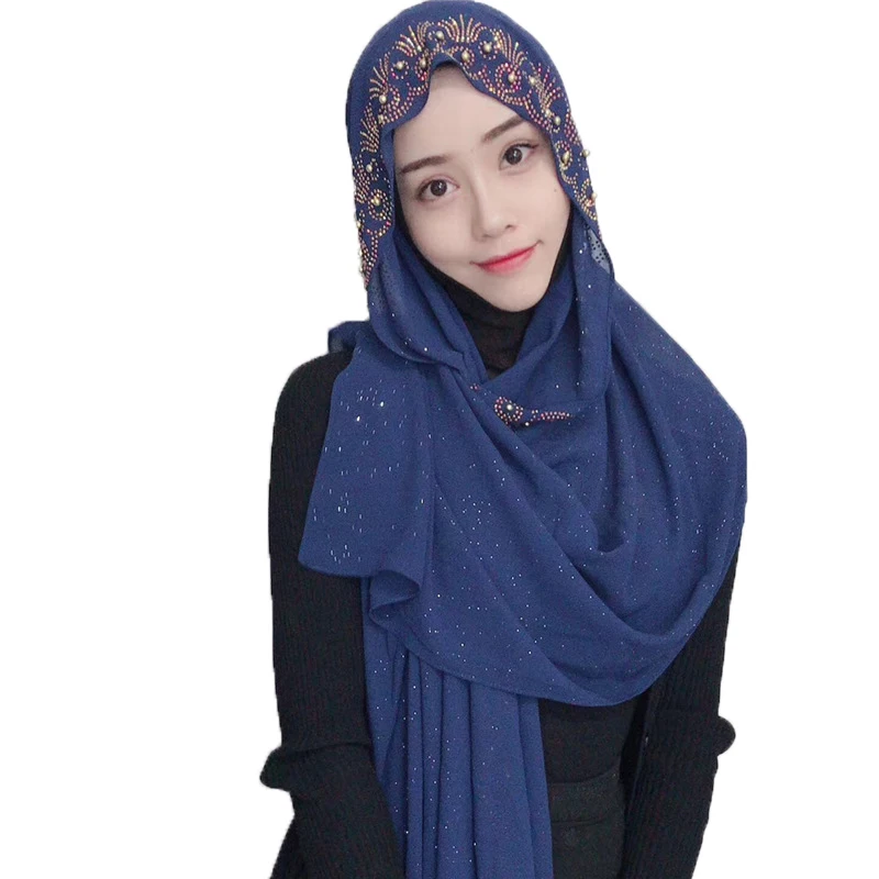 

1 pc new bubble chiffon hijab scarf shawls fashion glitter wraps handmade golded blingbling beads shinny long scarves/scarf