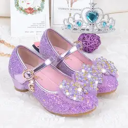 Новая Осенняя детская Обувь для девочек лук Бисер кожа на низком каблуке без шнуровки Сандалии для девочек для ребенка Chaussure Menina розового и