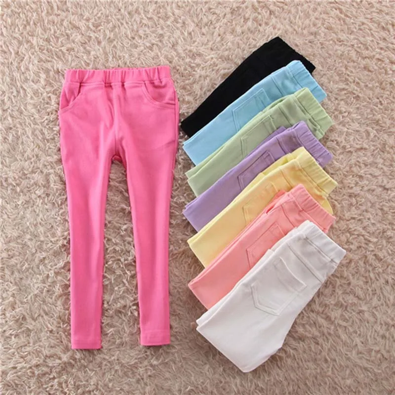 New Autumn Baby Clothing Hot Girls Jeans Candy Color Skinny Children Pants Baby Casual Long Pants Toddler Girls  Trousers 6