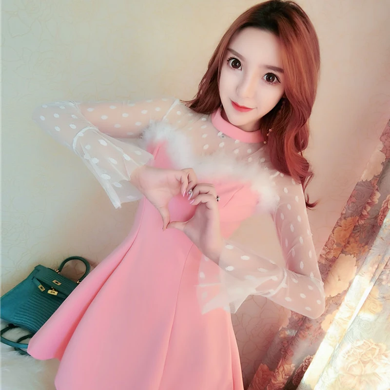 

Autumn Women Sweet Japanese Princess Cute Lace long sleeve Slim Spring dress Doll Print Soft Sister Young Girl Vestidos