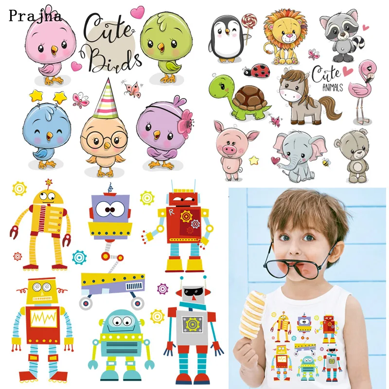 

Prajna Combination Animals Stickers Robot Owl Dog Bear Ironing Heat Transfer Printing Cartoon Pink Cute Zoo Thermal Transfer H