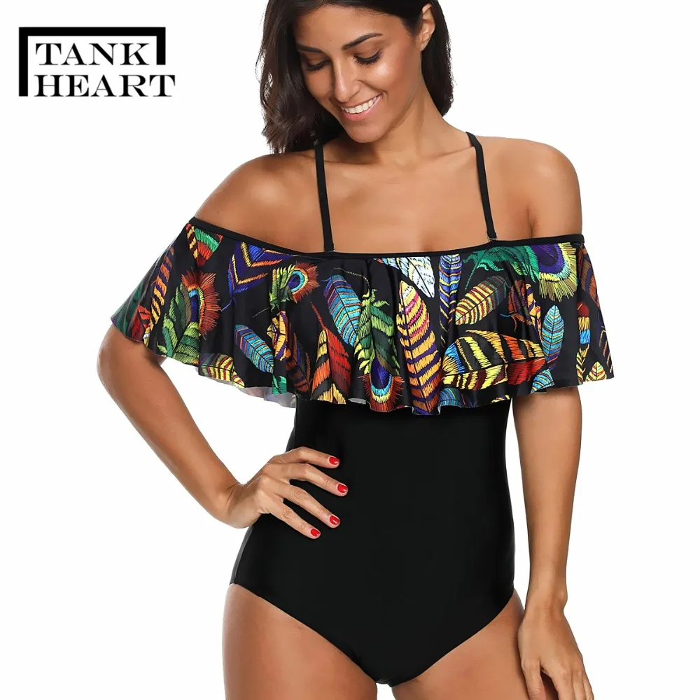 

Tank Heart falbala Sexy Swimsuit one piece Plus Size Swimwear large sizes Trikini One-Piece Suits Monokini Swim Suit Bathing XXL