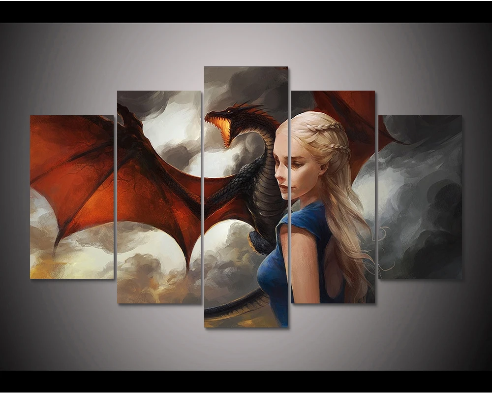 Framed HD Print 5pcs Game of Thrones daenerys targaryen canvas art