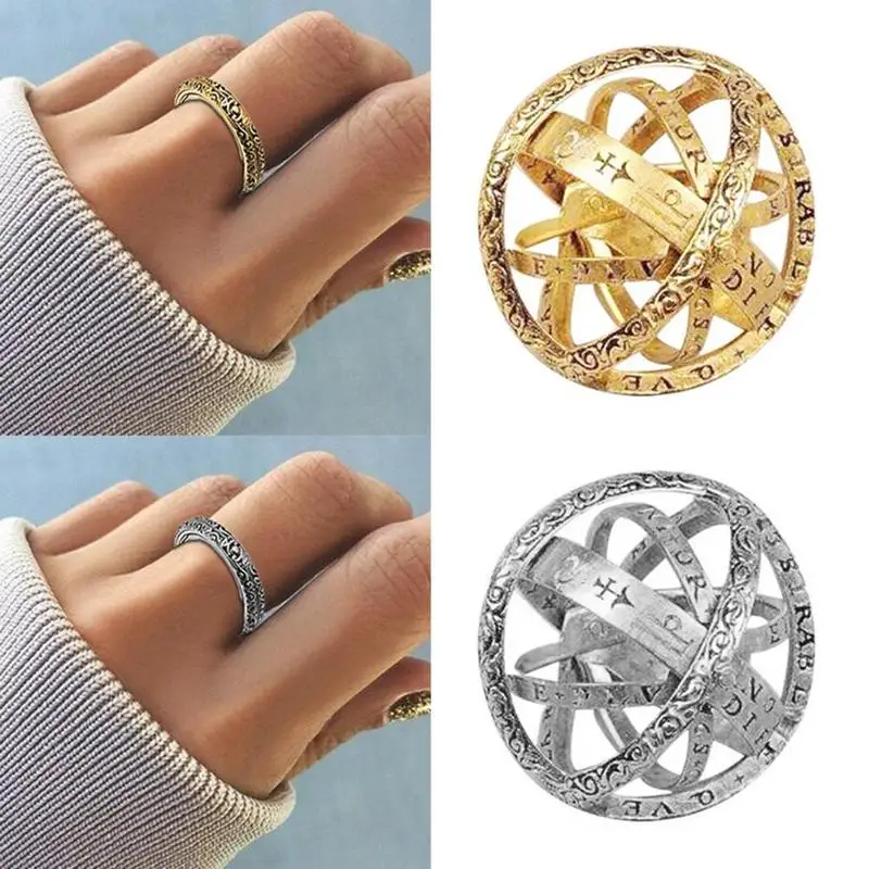 

Astronomical Sphere Ball Ring Cosmic Finger Ring Multi-level Flip Spherical Couple Lover Jewelry Ring With Size 7-9 Gold/sliver