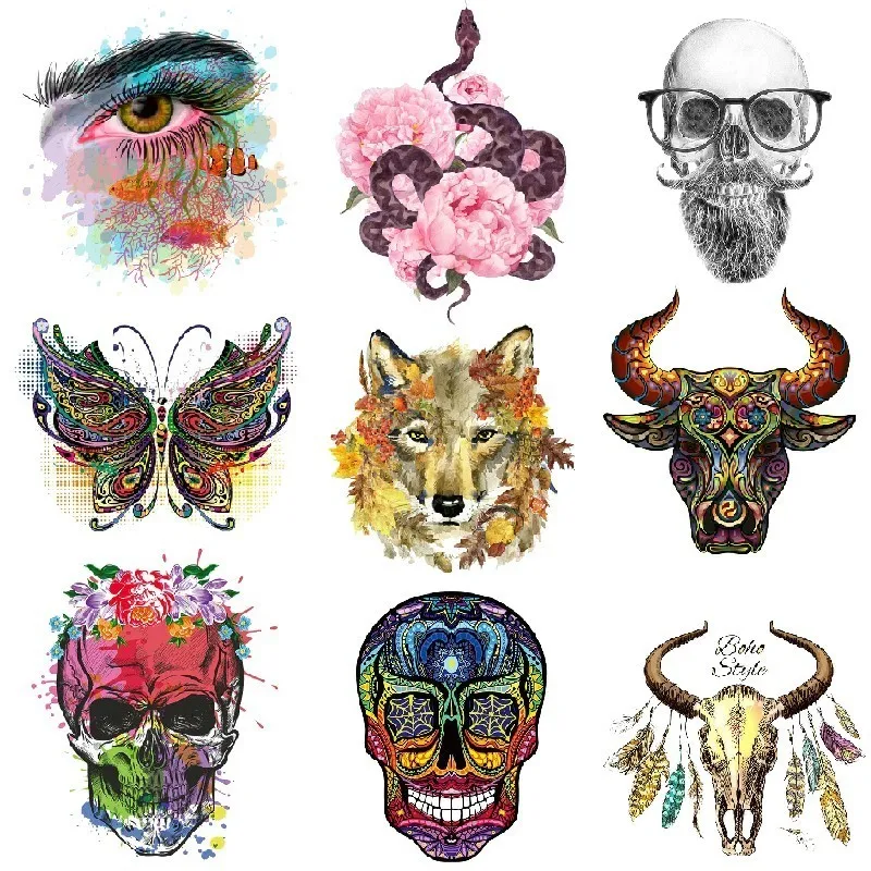 

Pulaqi Skull Batman heat transfer patches Punk Animal Wolf Buterfly Heat Thermal Stickers For Man T-shirt Clothes Appliqued H