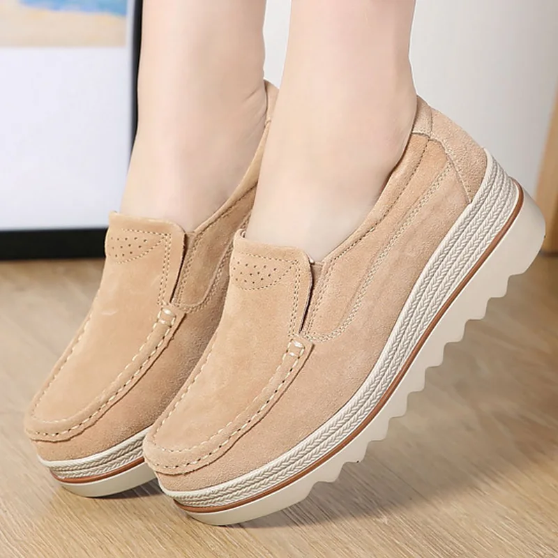 

Wedges sneakers women genuine leather shoes plus size 10 spring 2019 new arrival elegant slip-on female sneakers