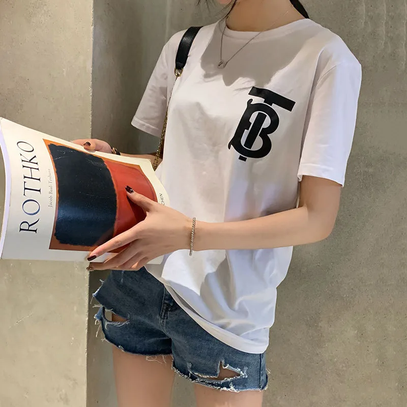 

Summer ladies new loose casual tide brand short sleeve Korean version of comfortable cotton solid color shirt