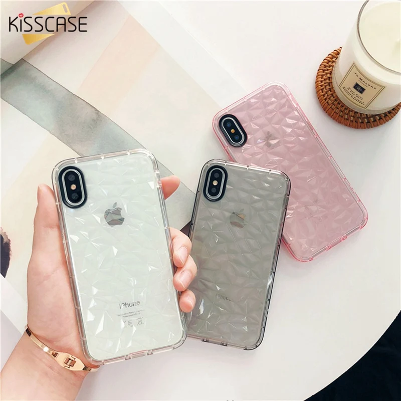 

KISSCASE Luxury Phone Case For iPhone X 6 6S 7 8 Plus Soft TPU Back Cases For iPhone 5 5S SE Transparent Diamond Patterned Cover