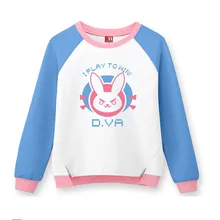 Футболка для косплея видеоигры D. VA, свитер с длинными рукавами, пуловер, розовый, голубой костюм с рисунком кролика, футболка с надписью «OW Game I Play To Win»