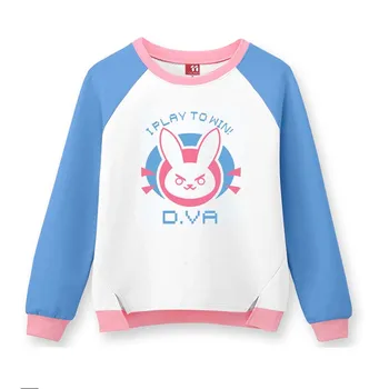 

Video Game D.VA Cosplay T-shirt Long Sleeve Sweatshirt Pullover Pink Blue Bunny Pattern Costume OW Game I Play To Win T-shirt