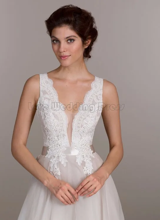 V Neck vestido de noiva Tulle Lace Appliques Plus Size Wedding Dress Backless Bride Dresses Sweep Train Mariage Bridal Gown | Свадьбы и