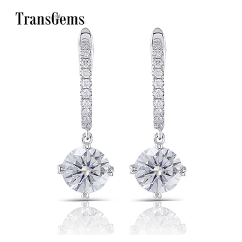 

Transgems 14K 585 White Gold 2CTW Center 6.5mm 1ct FGH Color Clear Moissanite Drop Earrings Gold with Accents for Women