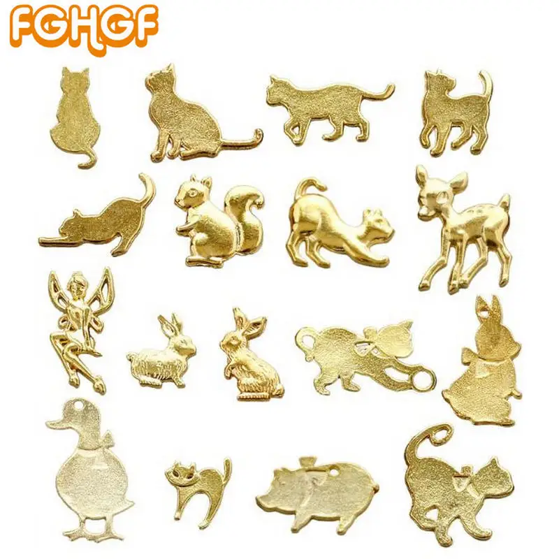 

15pcs Random Mix Cats Stuff DIY Material Jewelry Making Accessories Gold Mini Animals for Resin Nail Art Craft Decoration