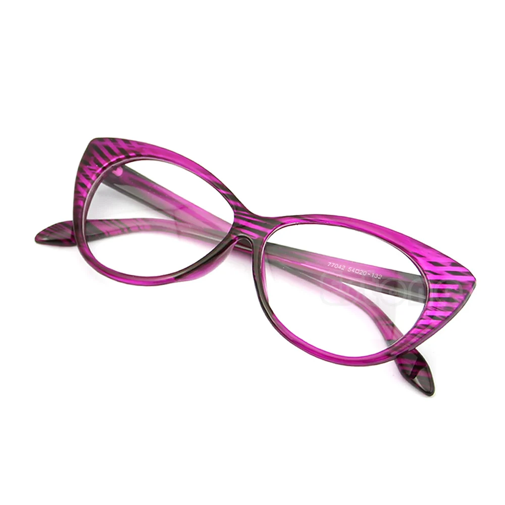 Новые очки кошачий глаз, сексуальные Полосатые Ретро Модные женские очки, оправа, прозрачные линзы, винтажные очки, 6 цветов - Цвет оправы: Фиолетовый