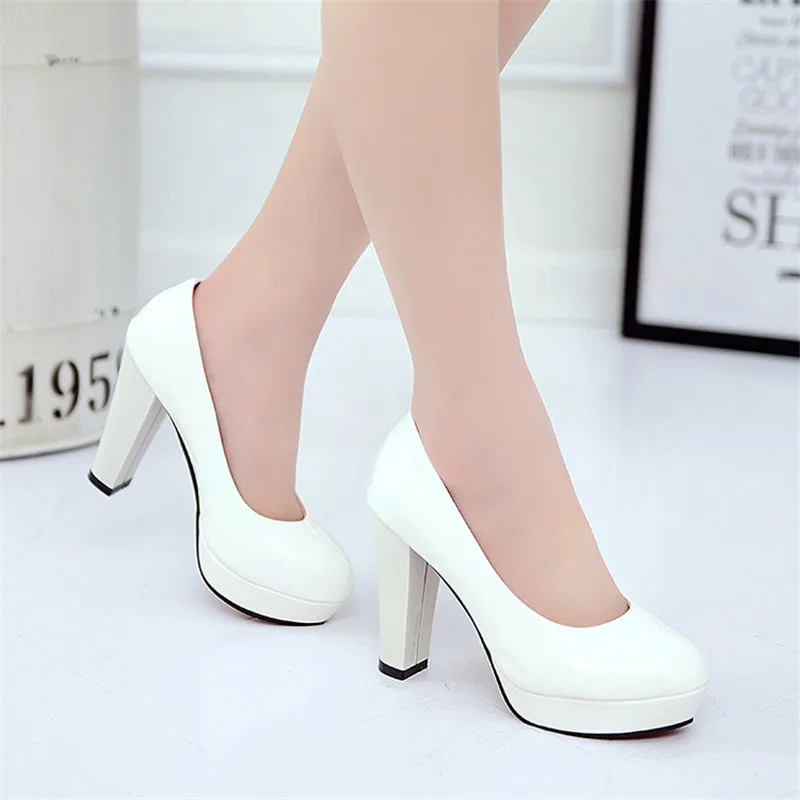 Skup Kobiety pompy moda klasyczne lakierki skórzane szpilki buty Nude Sharp Head Paltform ślubne damskie buty wizytowe Plus rozmiar 34 42