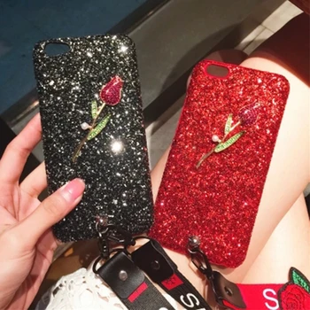 

Europe Style Glitter Rose Case for iPhone 8 Plus & 7 Plus Sling Cover for iPhone 7 Phone Shell for iPhone 8 Hard Plastic Skin