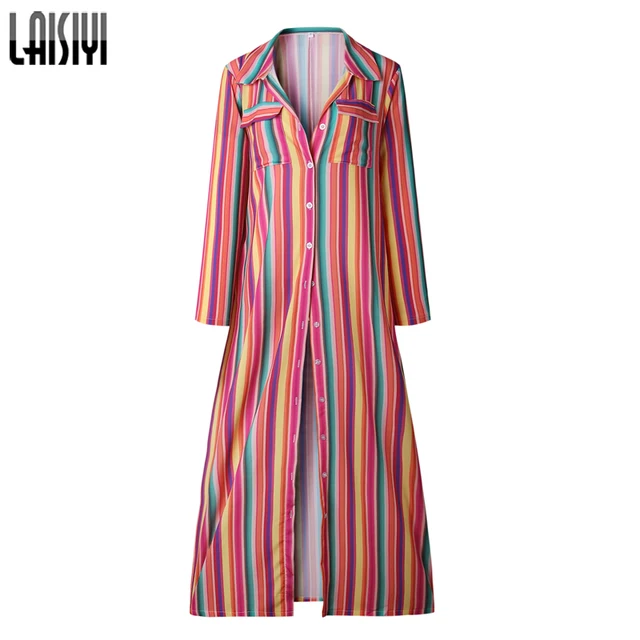 bohemia striped shirt maxi dress