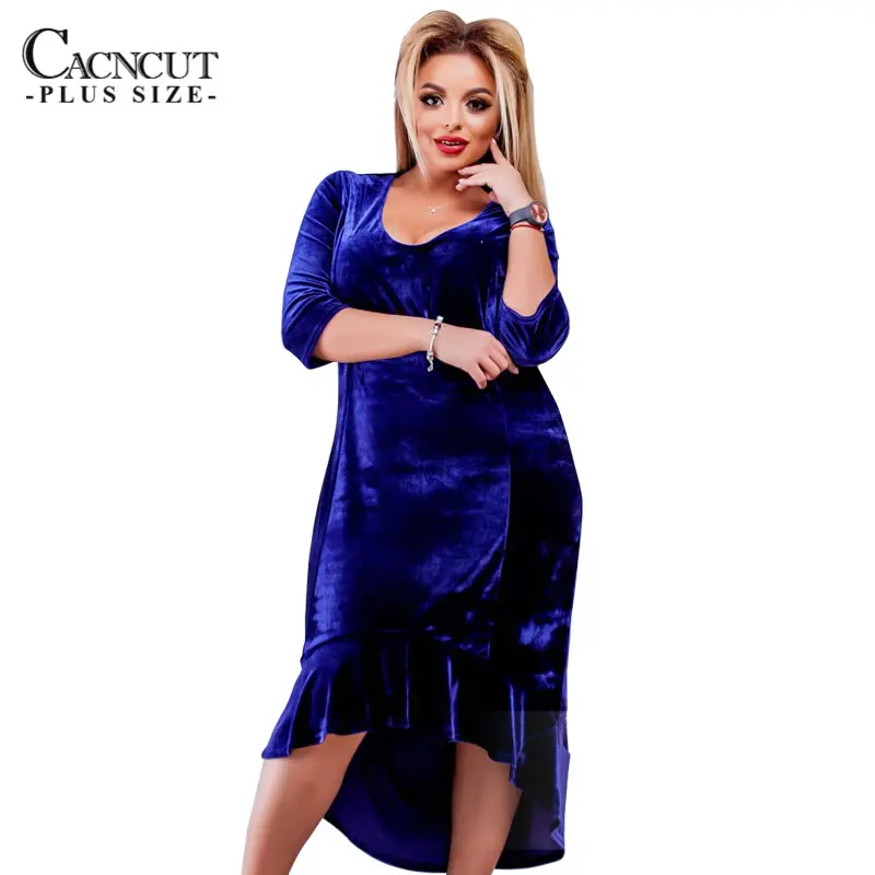 CACNCUT элегантное сексуальное платье большого размера для женщин модное синее бархатное летнее платье офисное женское платье большого размера 5XL 6XL - Цвет: 02