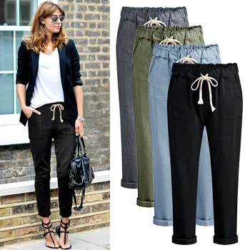 

New Women Casual Loose Long Trousers Spring Autumn Big Size Solid Elastic Waist Pants Ankle Length Pencil Pants