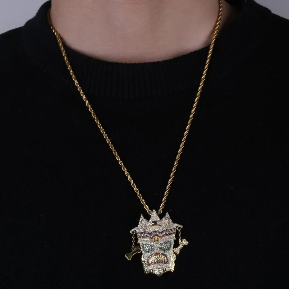 Topgrillz New Iced Out Uka Mask Solid Pendant Necklace Men's Micro