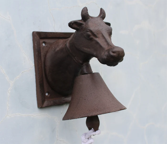 Us 92 0 Cast Iron Ornate Ox Head Door Bell Rusty Welcome Dinner Bell Wall Mount Cottage Farm Patio Garden Gate Decor Brown Animal Rural In Wind