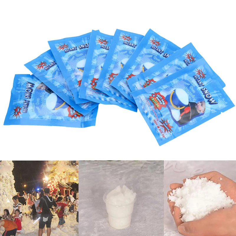 

Wholeale 10pcs Christmas White Snow Fake Magic Instant Snow Fluffy Super Absorbant Decorations For Christmas Wedding Supplies