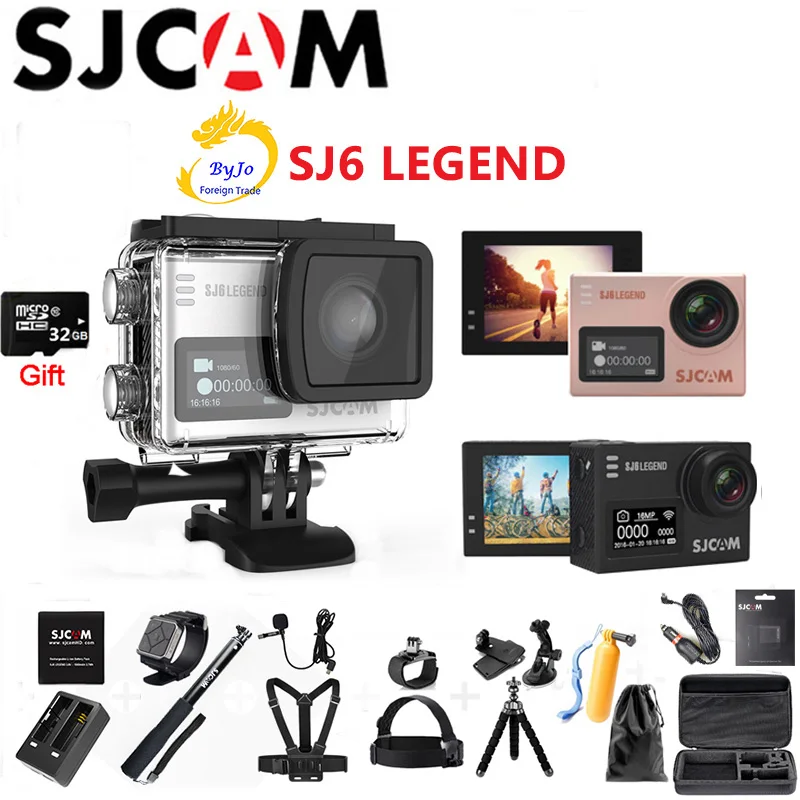 Оригинальная Спортивная Экшн-камера SJCAM SJ6 Legend NTK96660, 4K HD, 2 дюйма, сенсорный экран, водонепроницаемая Спортивная экшн-камера, 32 ГБ, SD карта, подарок