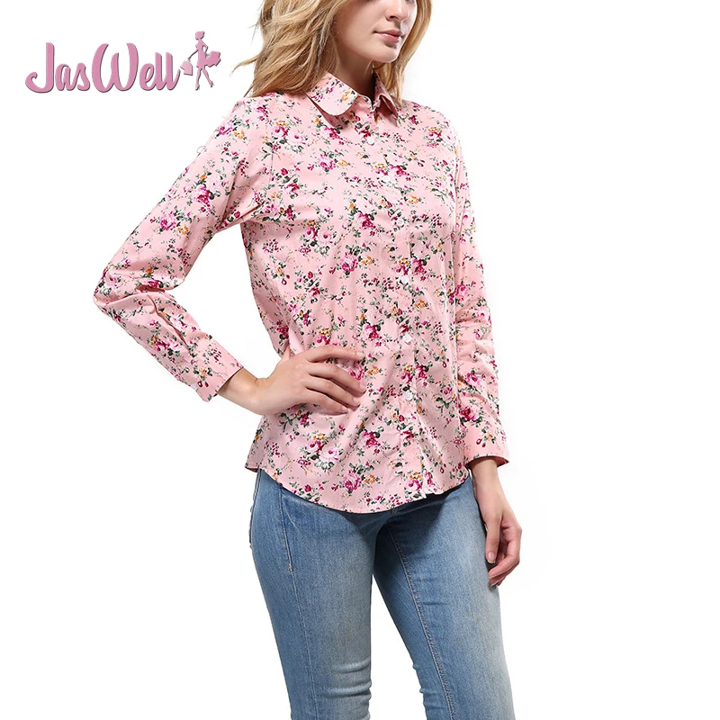 2017 JasWell Women Stylish Small Flower Floral Print Blouses Fashion