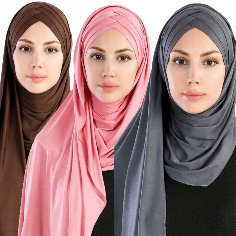 women plain bubble cotton jersey scarf Head hijab wrap solid instant shawls foulard femme muslim hijabs store ready to wear