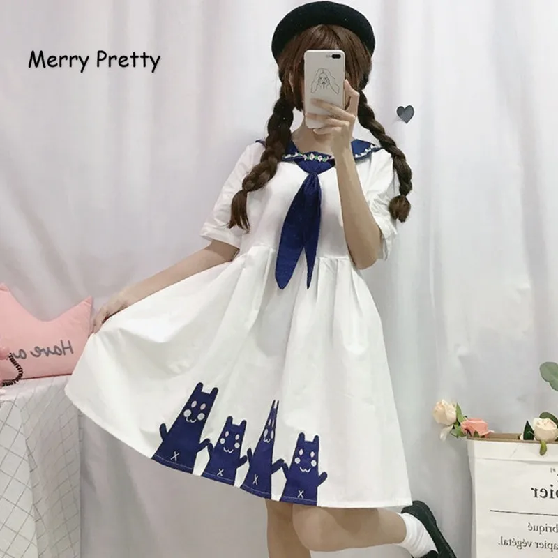 Женское платье в стиле преппи Merry Pretty летнее с воротником морском вышивкой для