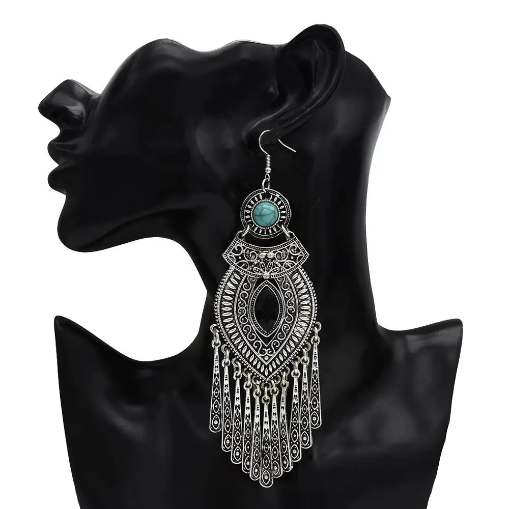 

Thailand Silver Vintage Indian Big Long Tassel Statement Earrings for Women Jhumka Gypsy EgyptianTurkish Tribal Jewelry 2019