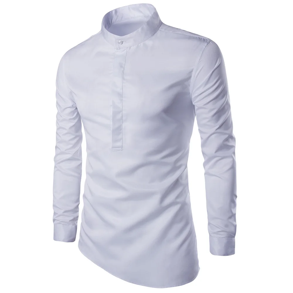 Хлопок Для мужчин рубашка Повседневные платья с воротником Мандарин Camisa