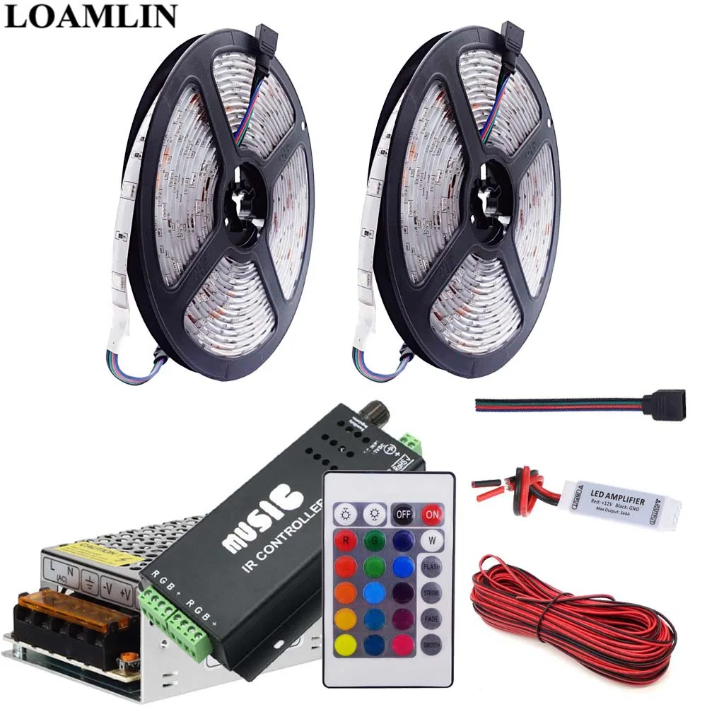 5050SMD RGB 30leds/m Flxible света 24 Ключи ИК Музыка RGB Led контроллер DC12V Led Трансформатор Мощность комплект 5 M 10 м 15 м 20 м