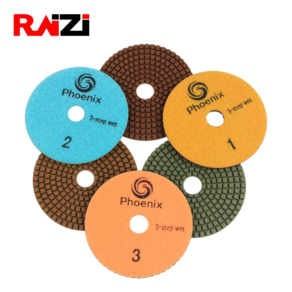 

Raizi 4 inch premium 3 step Wet Diamond Sanding Discs for Granite ,Marble Grit 1-3