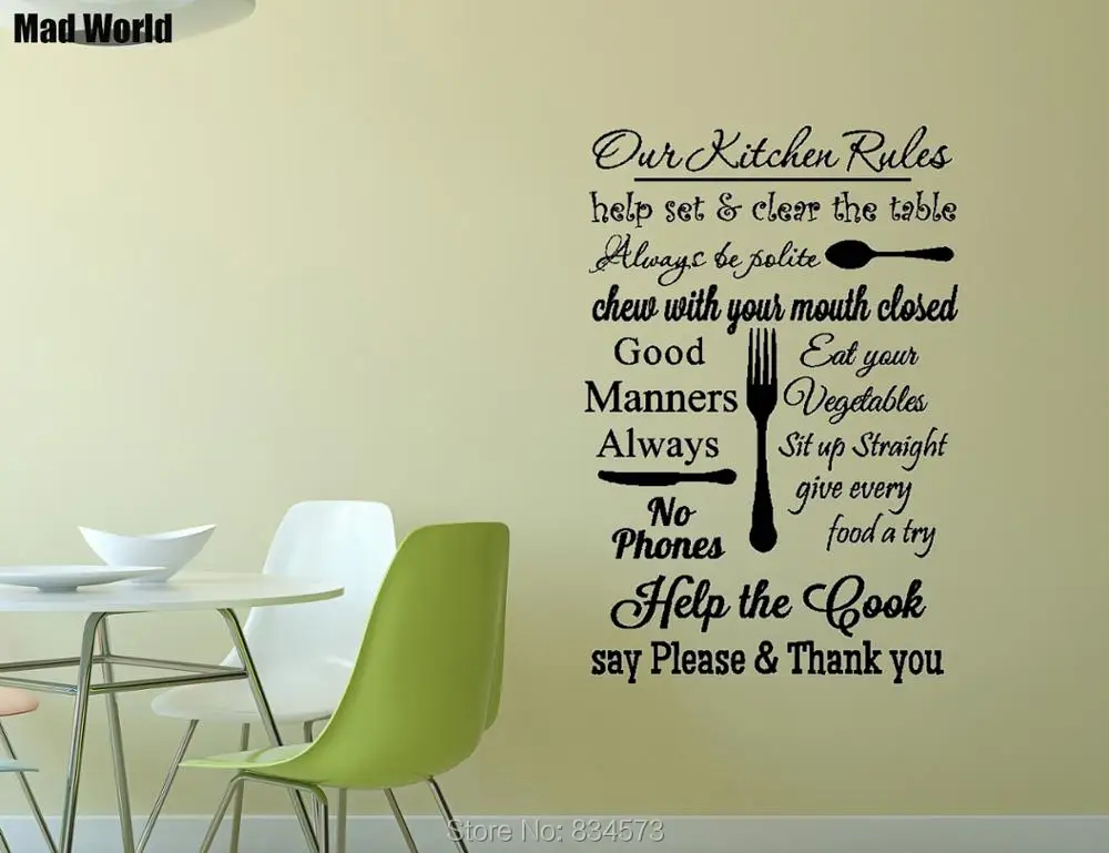 Mad World Our KITCHEN RULES Cooking Food Quote Wall Art Stickers Wall
