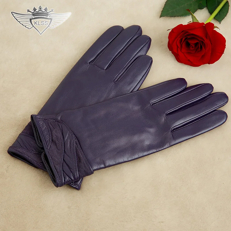 2015 New Women Leather Gloves Lady Winter Warm Thick Velvet Goatskin Gloves Short Genuine Leather Gloves 35