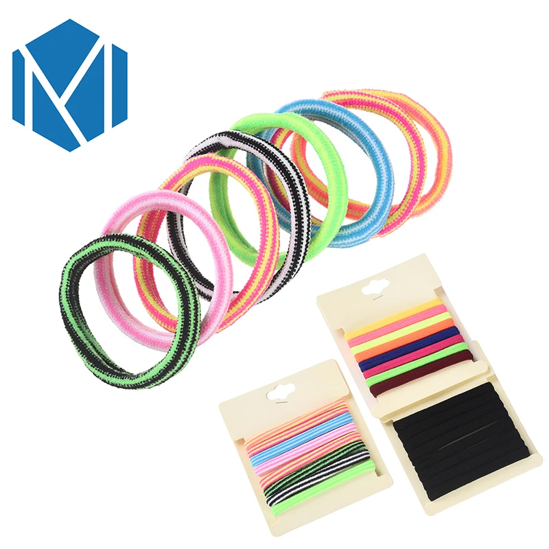

C MISM 8Pcs/Pack Colorful Elastic Hair Bands Accessories Solid Black Basic Women's Hair Ring Scrunchies Stripe Girl Gum Hair Tie