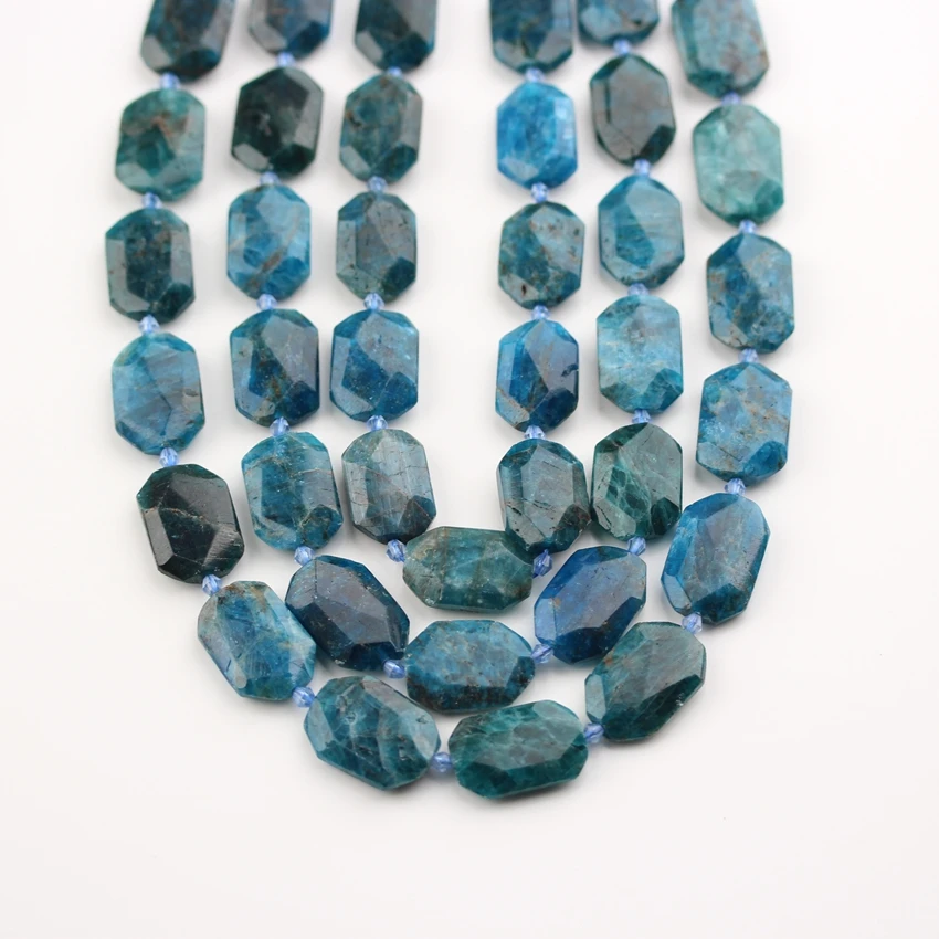 

Full Strand,Faceted Natural Blue Apatite Beads in Octangle Shape,Polished Raw Stone Slab Loose Beads Bracelet Pendants Handmade
