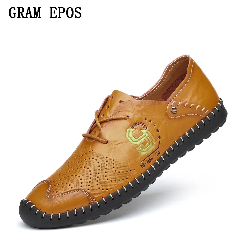 

GRAM EPOS Spring men casual shoes genuine leather flats cowhide flexible boat loafer driving Full Grain Leat Loafers shoes