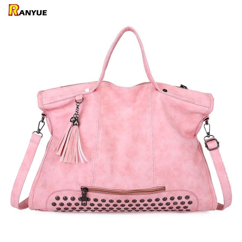 Винтаж заклепки нубук Для женщин мешок кисточкой сумка сумки большой Ёмкость Bolsas