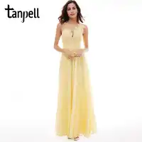 Tanpell lace up long bridesmaid dress sexy black scoop sleeveless appliques floor length dress daffodil wedding bridesmaid dress