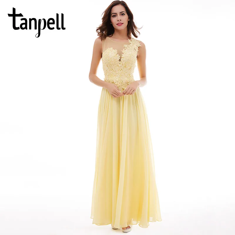 Длинное платье для подружки невесты Tanpell черное без рукавов с аппликацией в пол