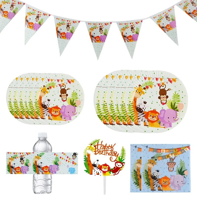 

Huiran Birthday Party Decorations Kids Disposable Tableware Animal Disposable Plates Cups Napkins Baby Shower Party Supplies