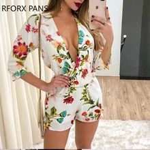 Повседневный Комбинезон С v-образным вырезом и цветочным принтом для женщин