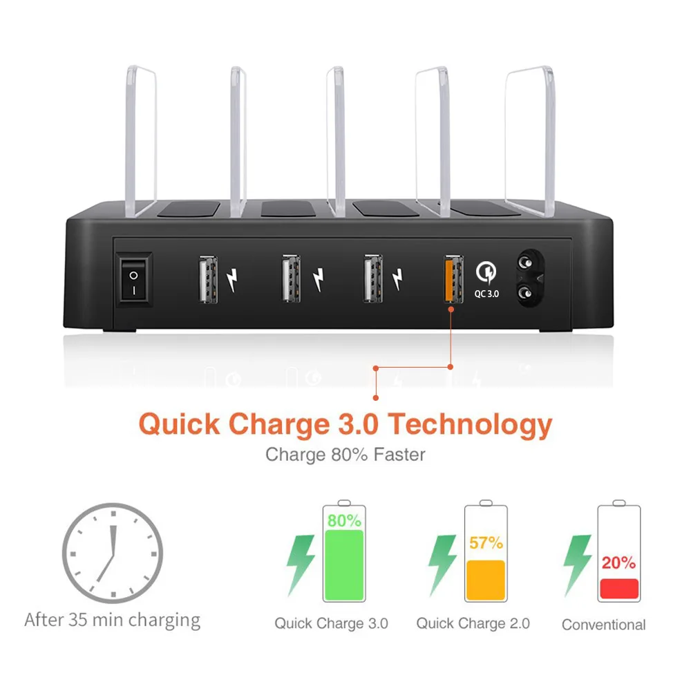 Быстрый док-станция для зарядки с USB 4-Порты и разъёмы быстрое зарядное устройство QC 3,0 нескольким устройствам нескольких устройств Зарядное устройство органайзер для Apple iPad iPhone